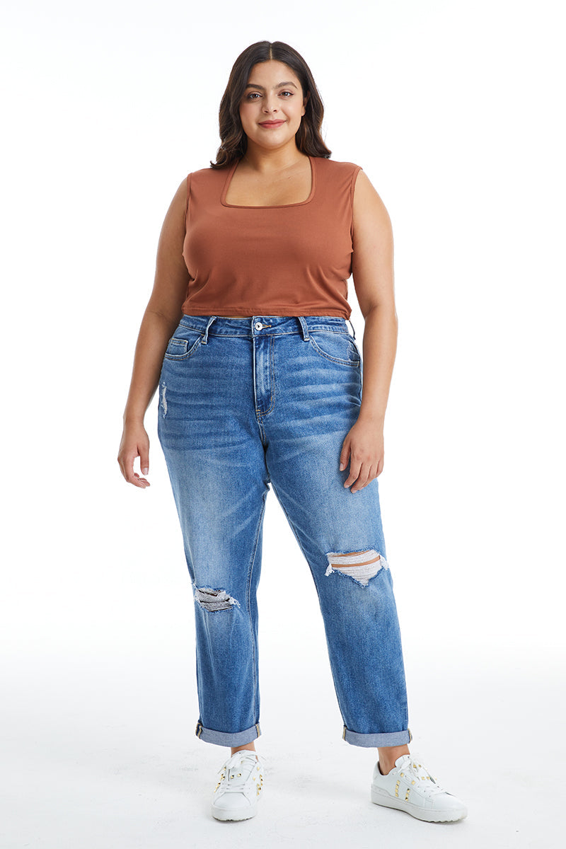 HIGH RISE MOM JEANS BYM3053 DB by Bayeas