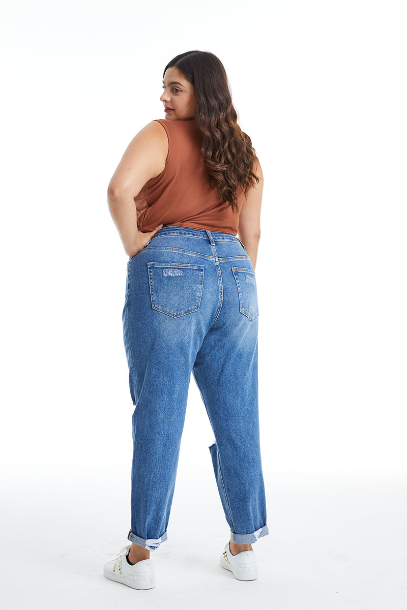 HIGH RISE MOM JEANS BYM3053 DB by Bayeas