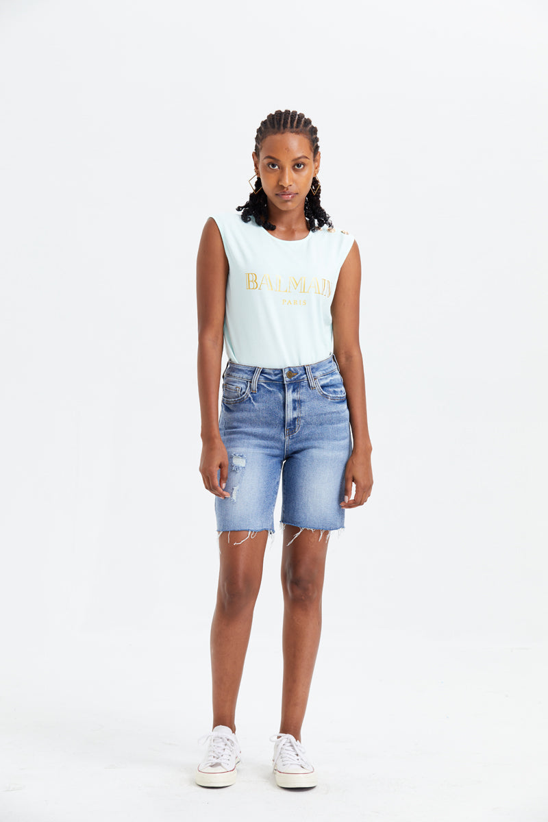 MID RISE DENIM SHORTS BYH6013 by Bayeas