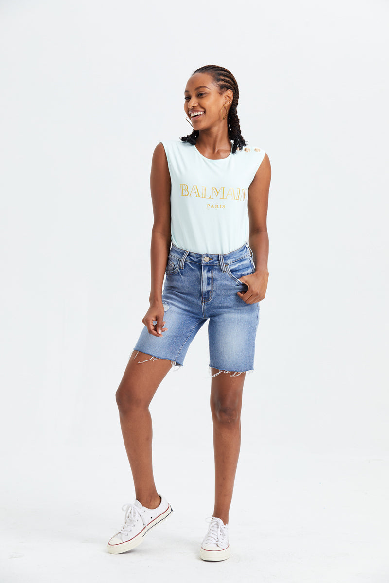 MID RISE DENIM SHORTS BYH6013 by Bayeas