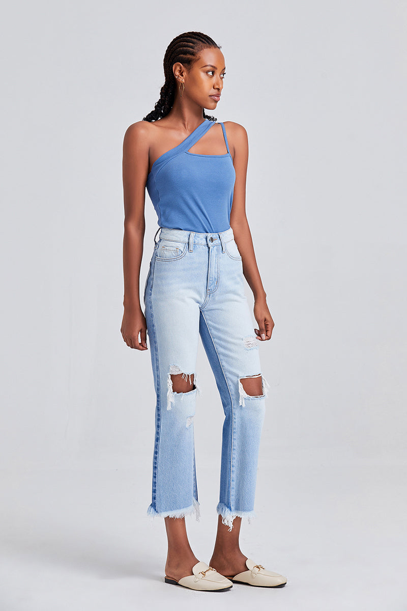 HIGH RISE STRAIGHT LEG JEANS BYT5120 by Bayeas