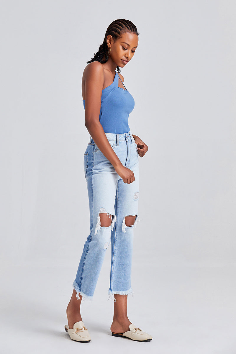 HIGH RISE STRAIGHT LEG JEANS BYT5120 by Bayeas