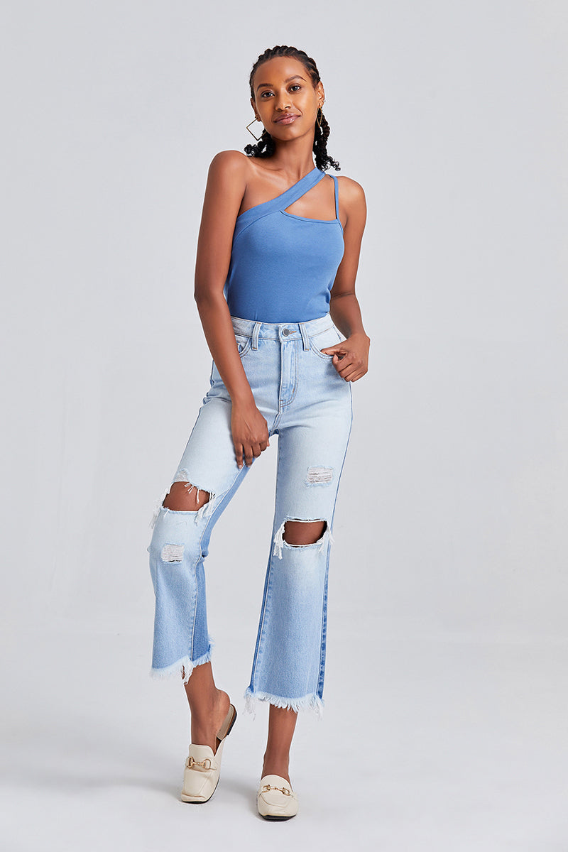 HIGH RISE STRAIGHT LEG JEANS BYT5120 by Bayeas