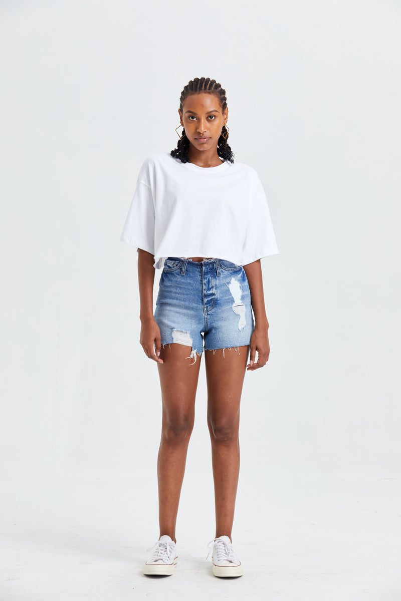 HIGH RISE DENIM SHORTS BYH6004 by Bayeas