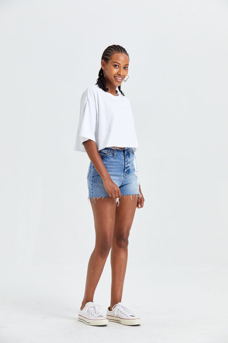 HIGH RISE DENIM SHORTS BYH6004 by Bayeas