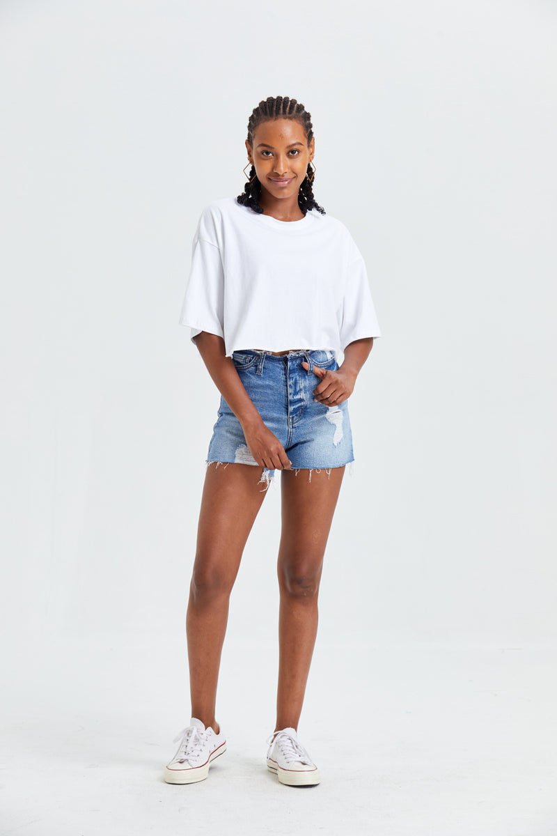 HIGH RISE DENIM SHORTS BYH6004 by Bayeas