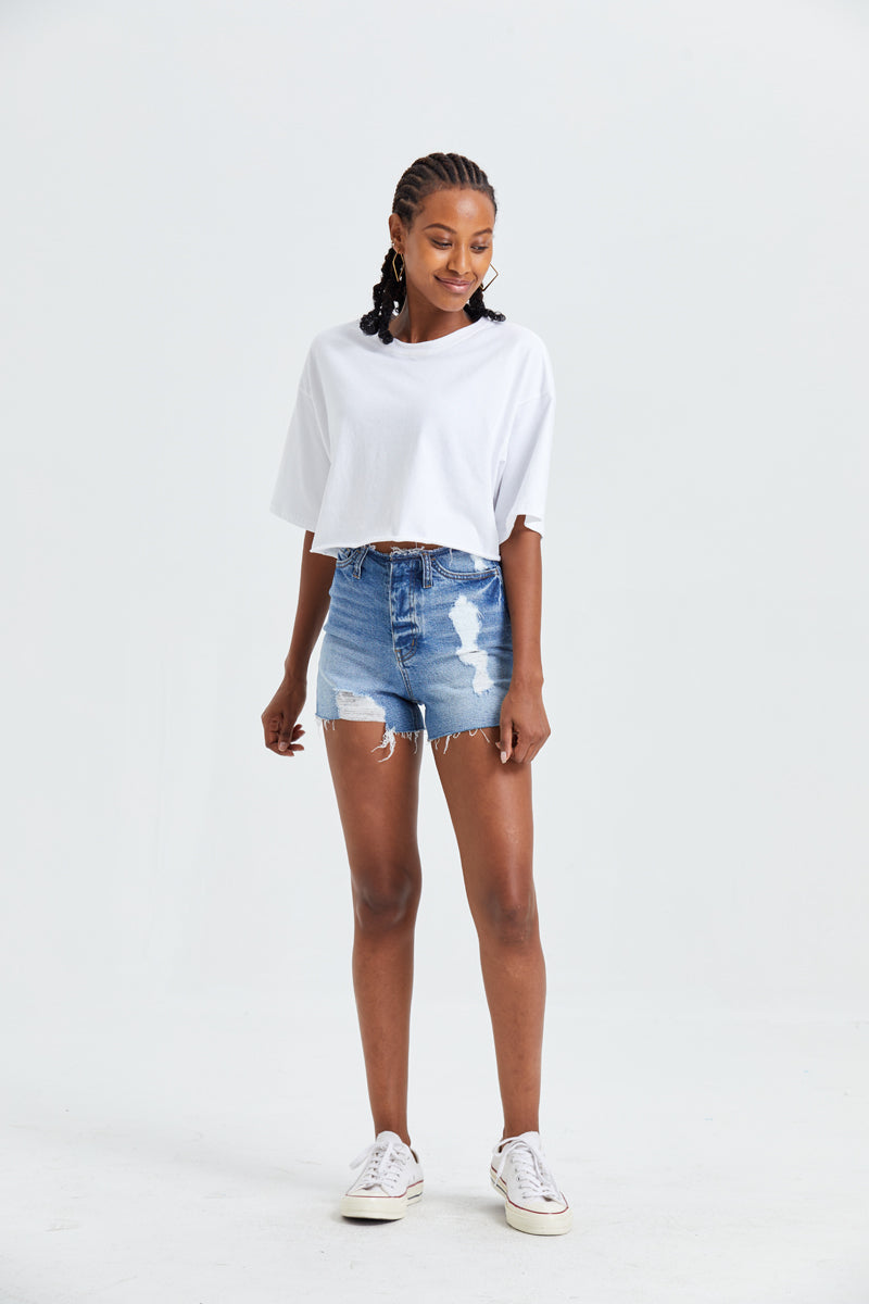 HIGH RISE DENIM SHORTS BYH6004 by Bayeas