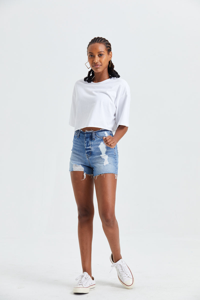 HIGH RISE DENIM SHORTS BYH6004 by Bayeas