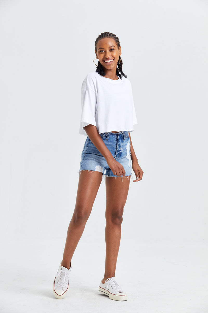 HIGH RISE DENIM SHORTS BYH6004 by Bayeas