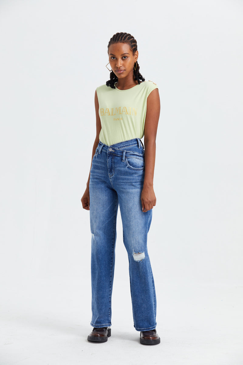 HIGH RISE WIDE LEG JEANS BYW8003 by Bayeas