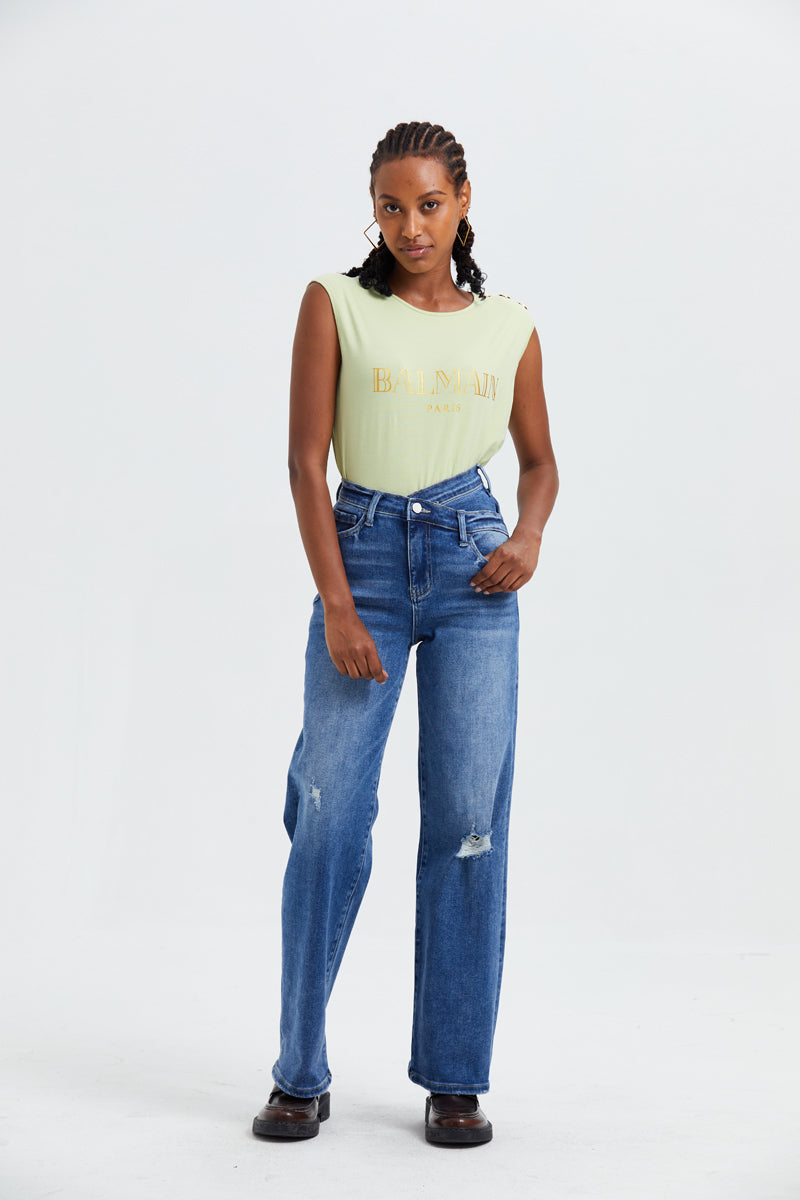 HIGH RISE WIDE LEG JEANS BYW8003 by Bayeas