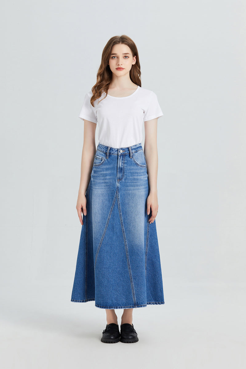 Washed Denim A-Line Skirt BYK7019 by Bayeas