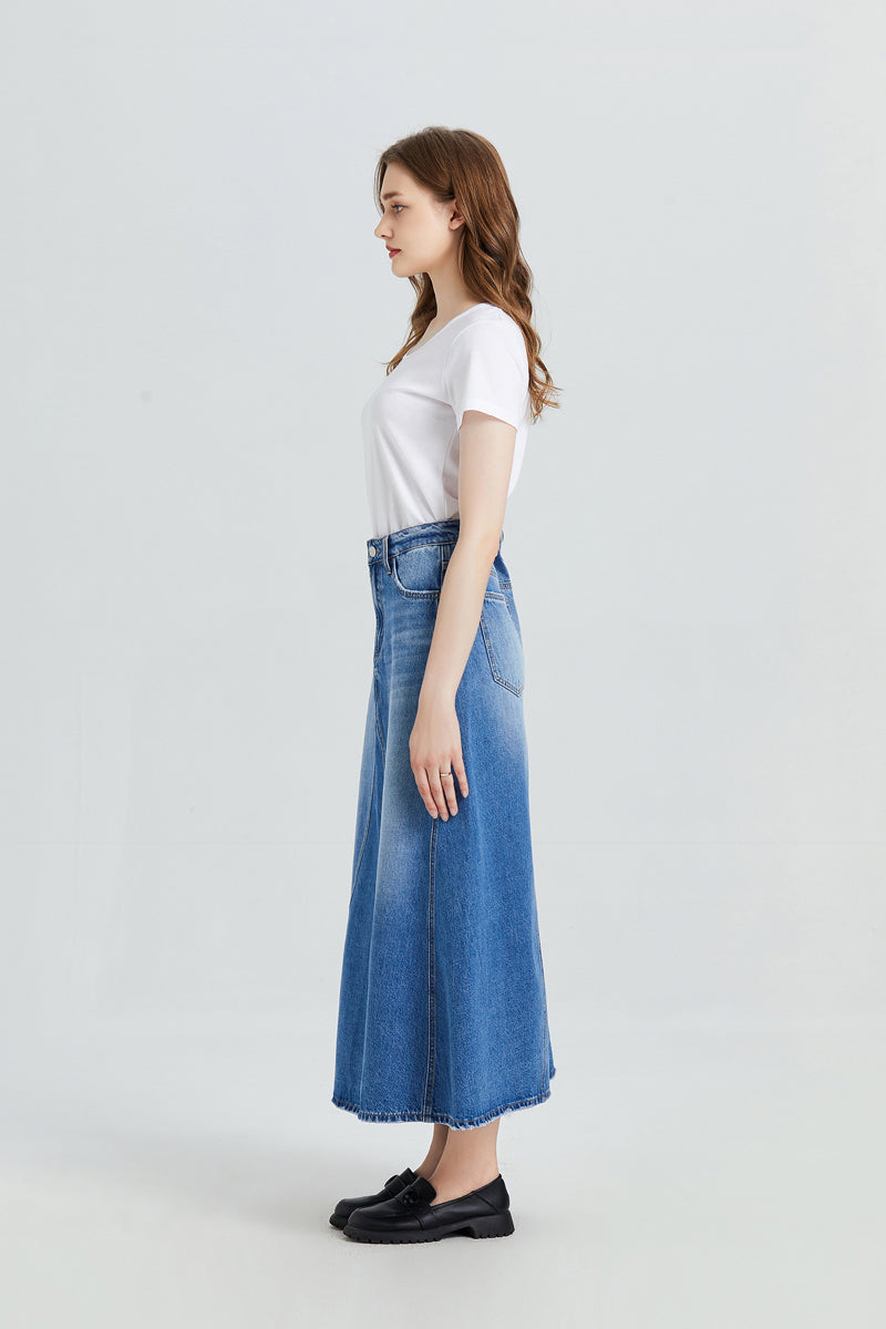 Washed Denim A-Line Skirt BYK7019 by Bayeas