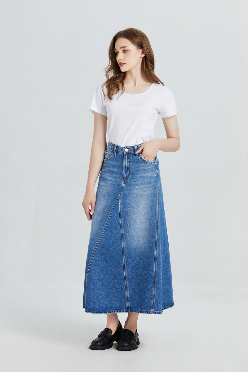 Washed Denim A-Line Skirt BYK7019 by Bayeas