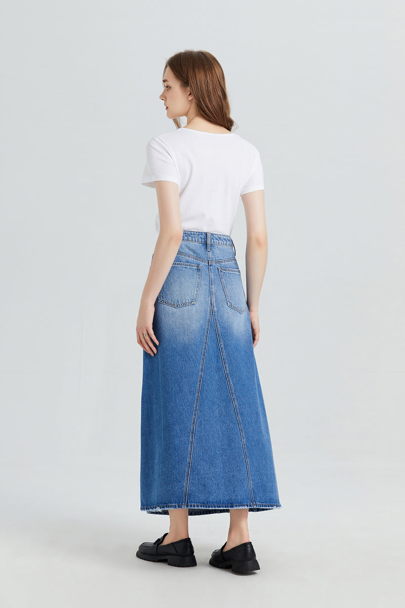 Washed Denim A-Line Skirt BYK7019 by Bayeas