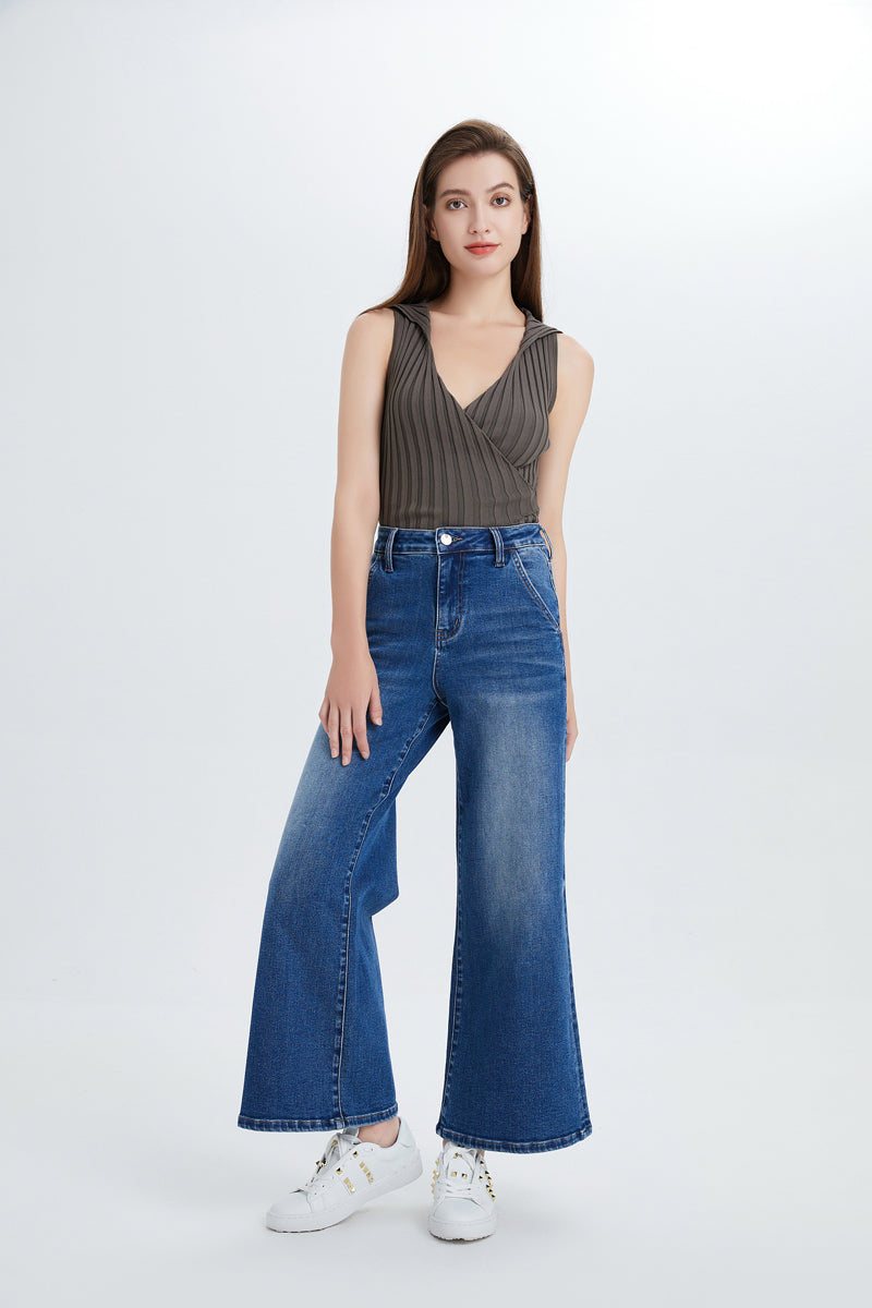 HIGH RISE CARPENTER WIDE FLARE JEANS BYW8085 SWEET by Bayeas