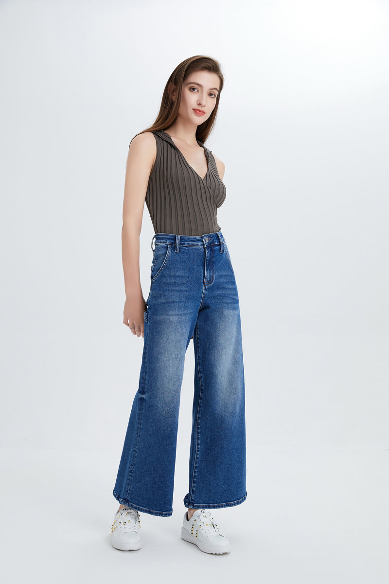 HIGH RISE CARPENTER WIDE FLARE JEANS BYW8085 SWEET by Bayeas