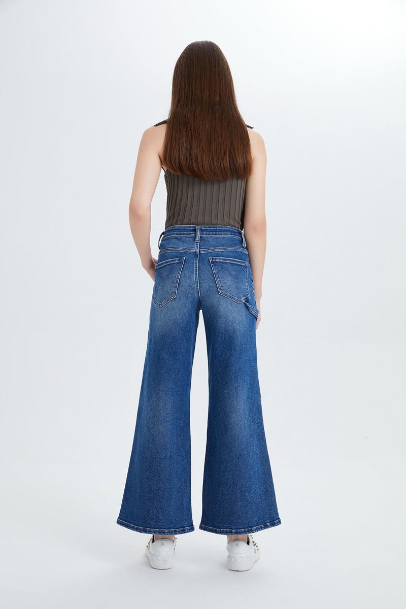 HIGH RISE CARPENTER WIDE FLARE JEANS BYW8085 SWEET by Bayeas