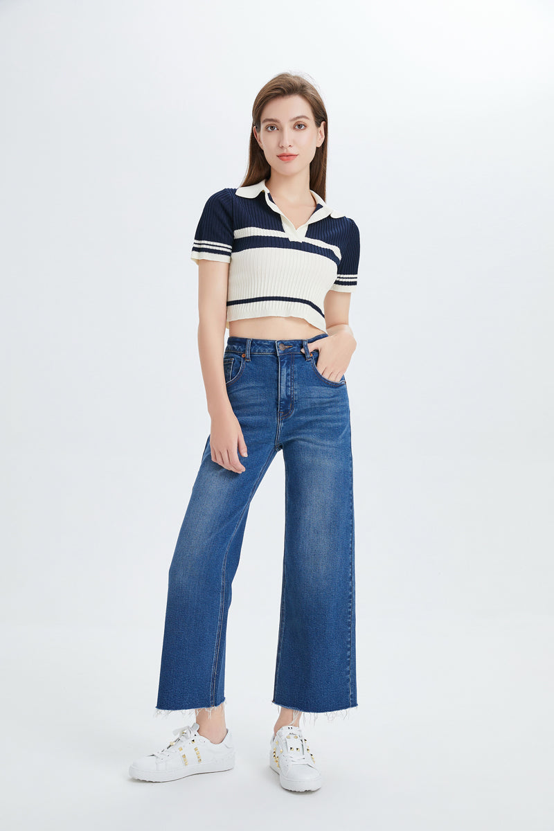 HIGH RISE WIDE LEG JEANS BYW8015 by Bayeas