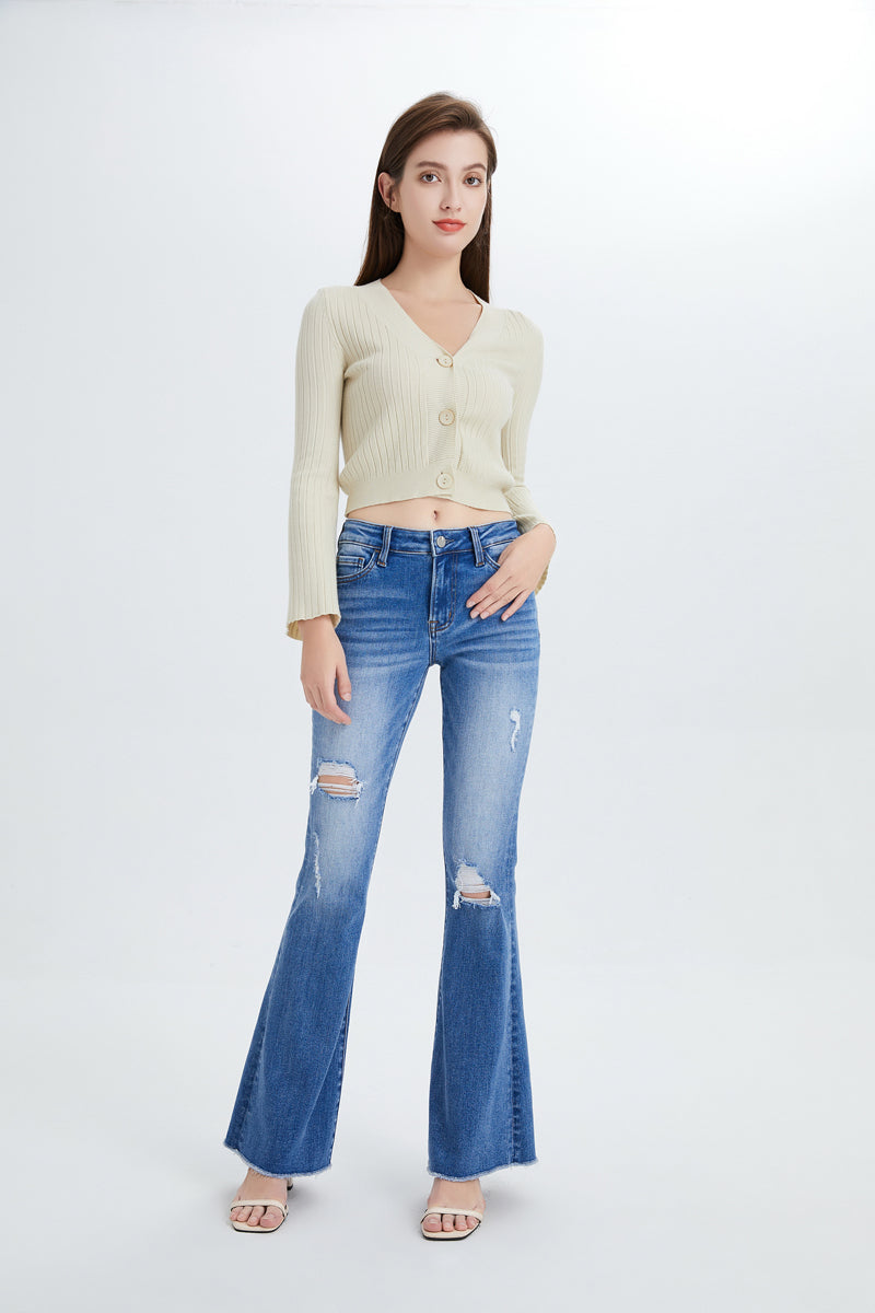 MID RISE FLARE JEANS BYF1011 MB by Bayeas