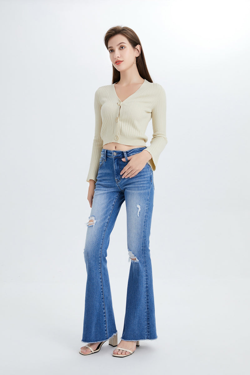 MID RISE FLARE JEANS BYF1011 MB by Bayeas