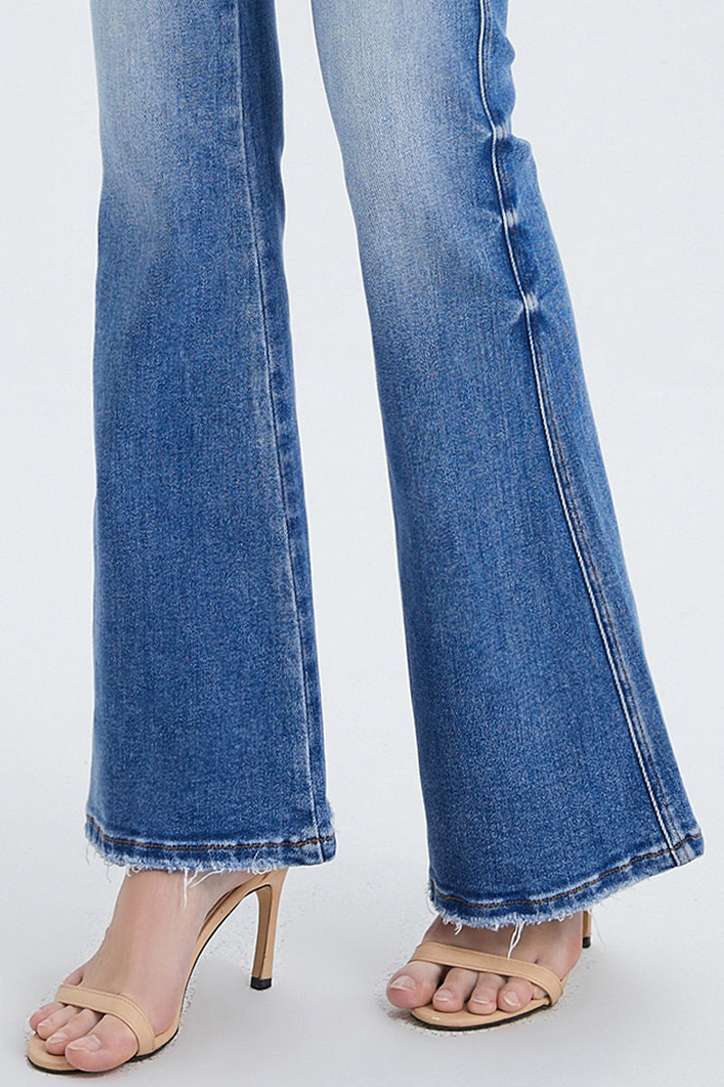 HIGH RISE FLARE JEANS WITH CLEAN HEM BYF1074 by Bayeas