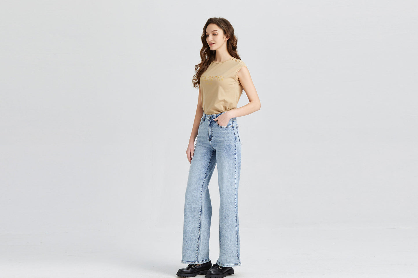 HIGH RISE WIDE LEG JEANS BYW8007 by Bayeas