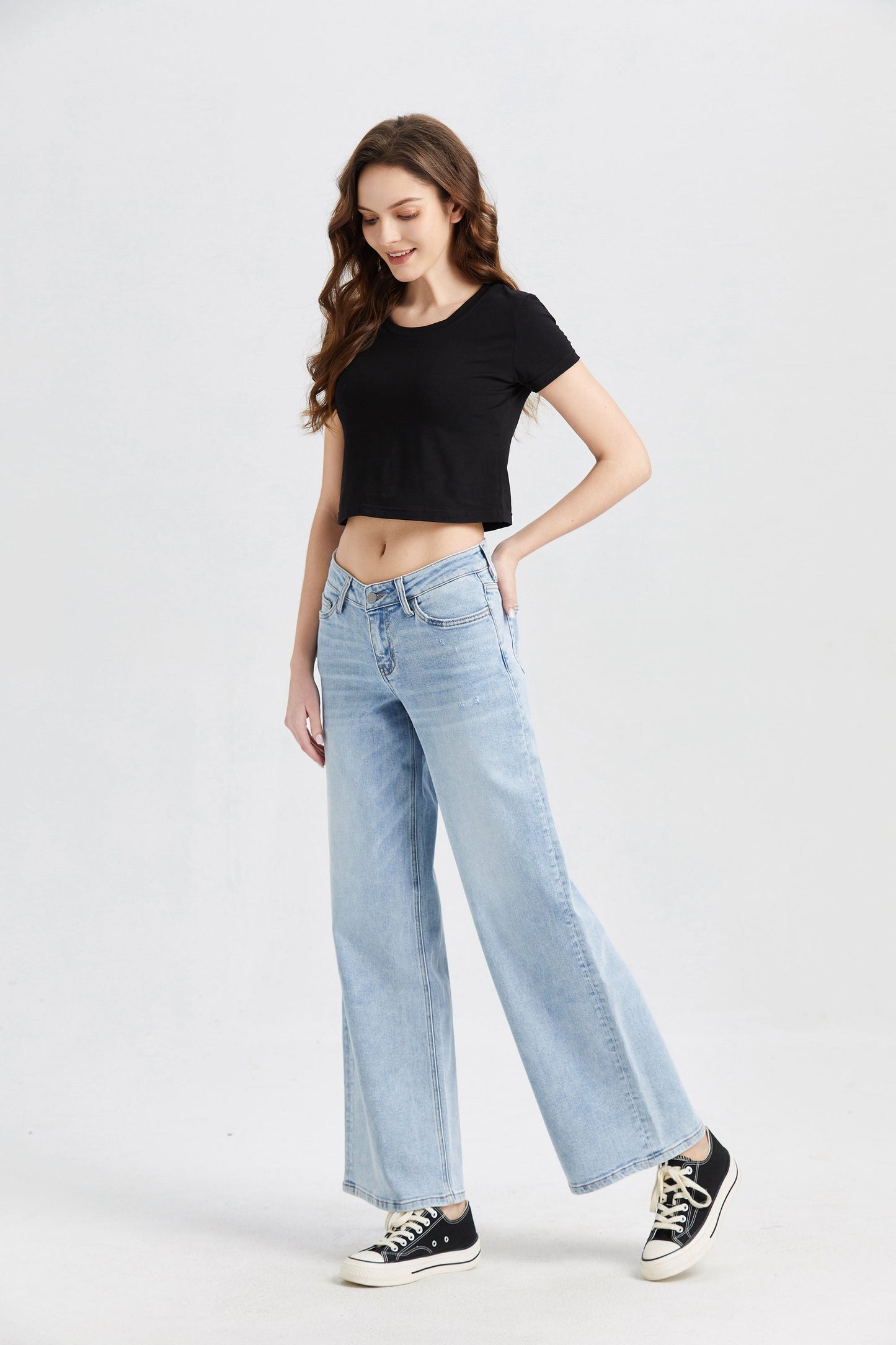 MID RISE WIDE LEG JEANS BYW8001 by Bayeas