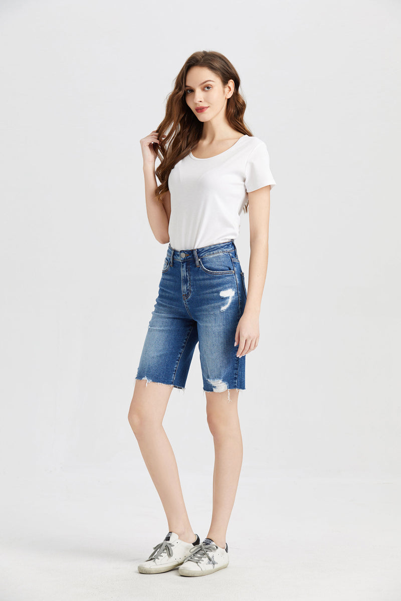 HIGH RISE DENIM SHORTS BYH6017-P by Bayeas