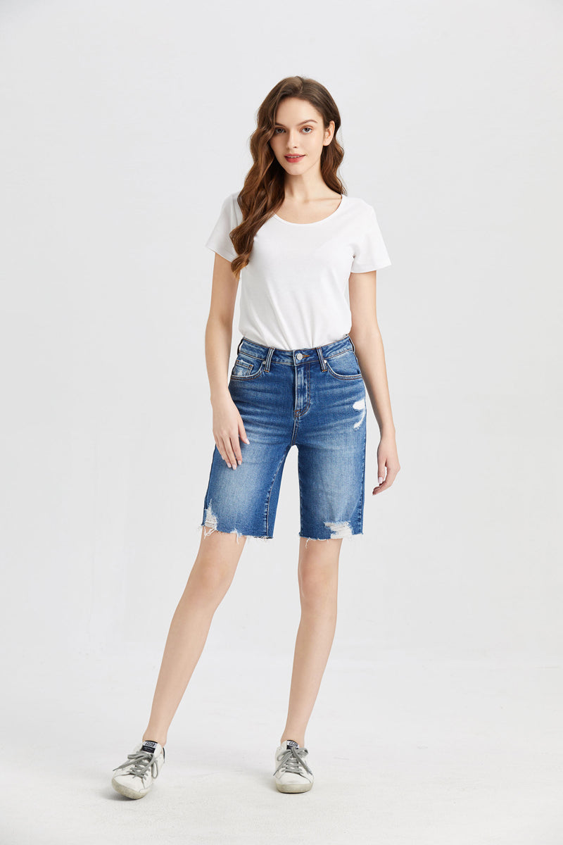 HIGH RISE DENIM SHORTS BYH6017-P by Bayeas