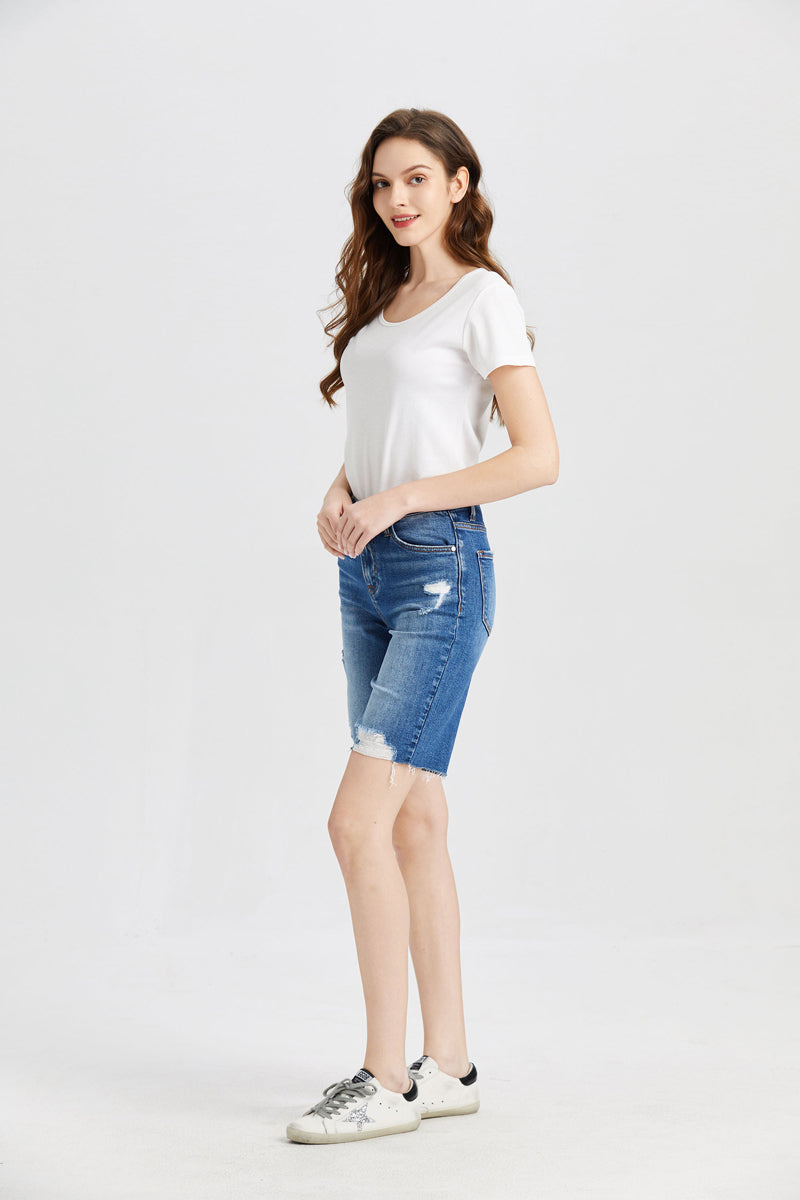 HIGH RISE DENIM SHORTS BYH6017-P by Bayeas