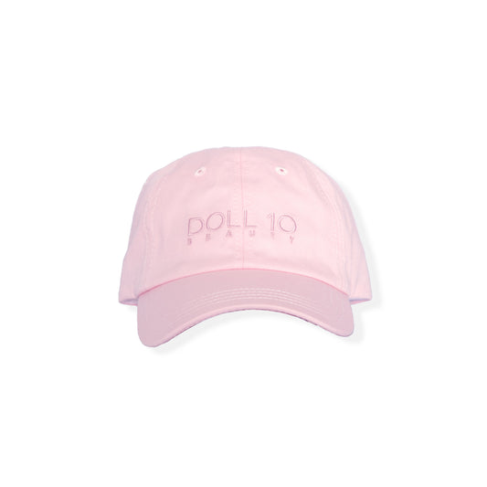 light pink baseball hat with doll10 logo stitched on the front