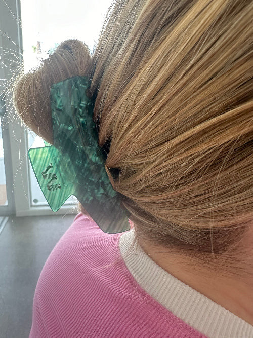 Jade Hair Claw in Hair