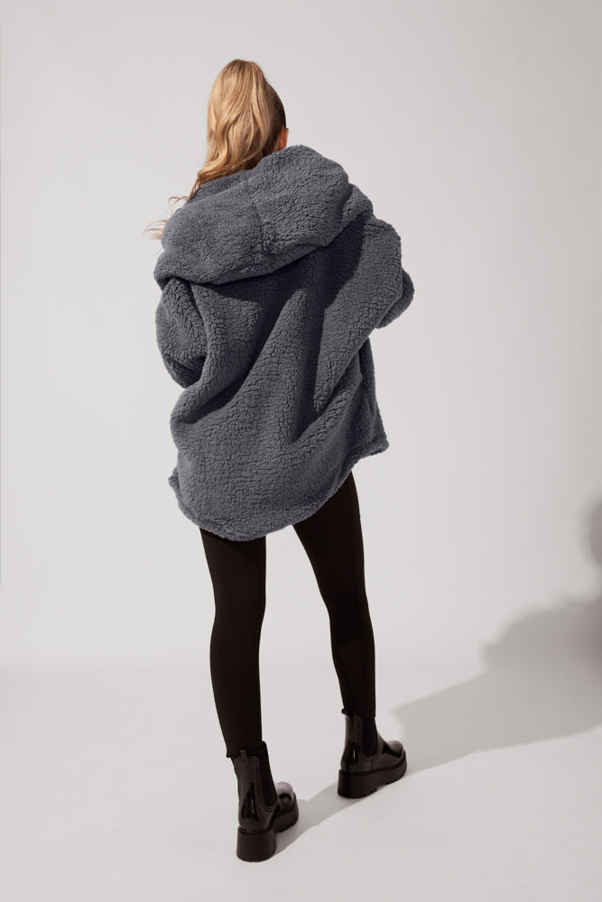 Faux Sherpa Cocoon Coat - Cool Grey by POPFLEX®