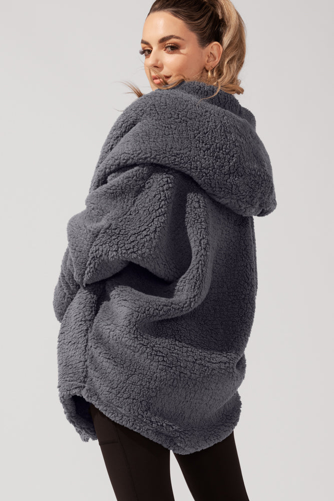 Faux Sherpa Cocoon Coat - Cool Grey by POPFLEX®