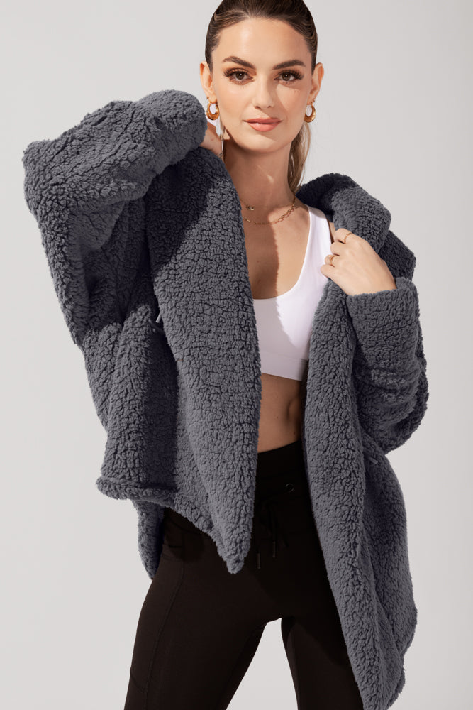 Faux Sherpa Cocoon Coat - Cool Grey by POPFLEX®