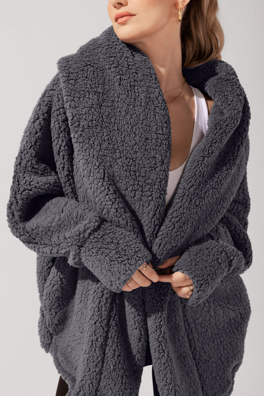 Faux Sherpa Cocoon Coat - Cool Grey by POPFLEX®