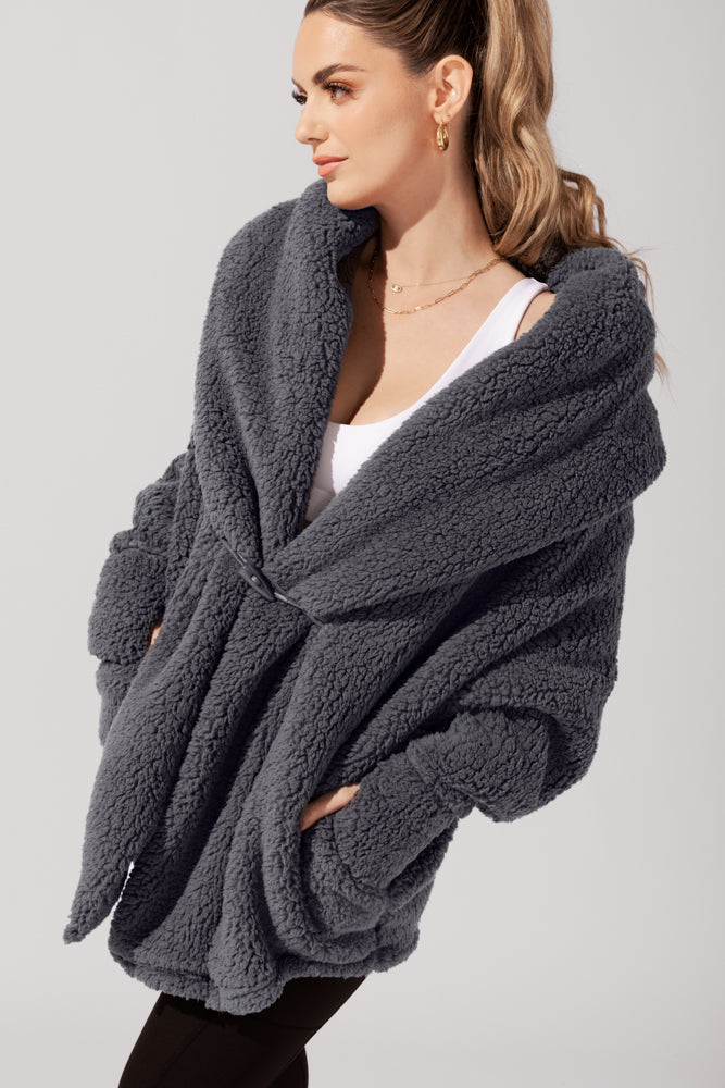 Faux Sherpa Cocoon Coat - Cool Grey by POPFLEX®