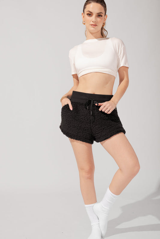 Faux Sherpa Short with Pockets - Black by POPFLEX®