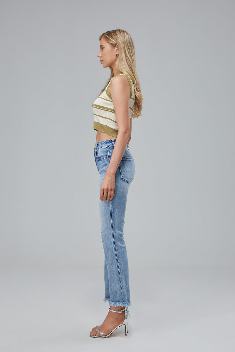 HIGH RISE CROP FLARE JEANS BYT5017 by Bayeas