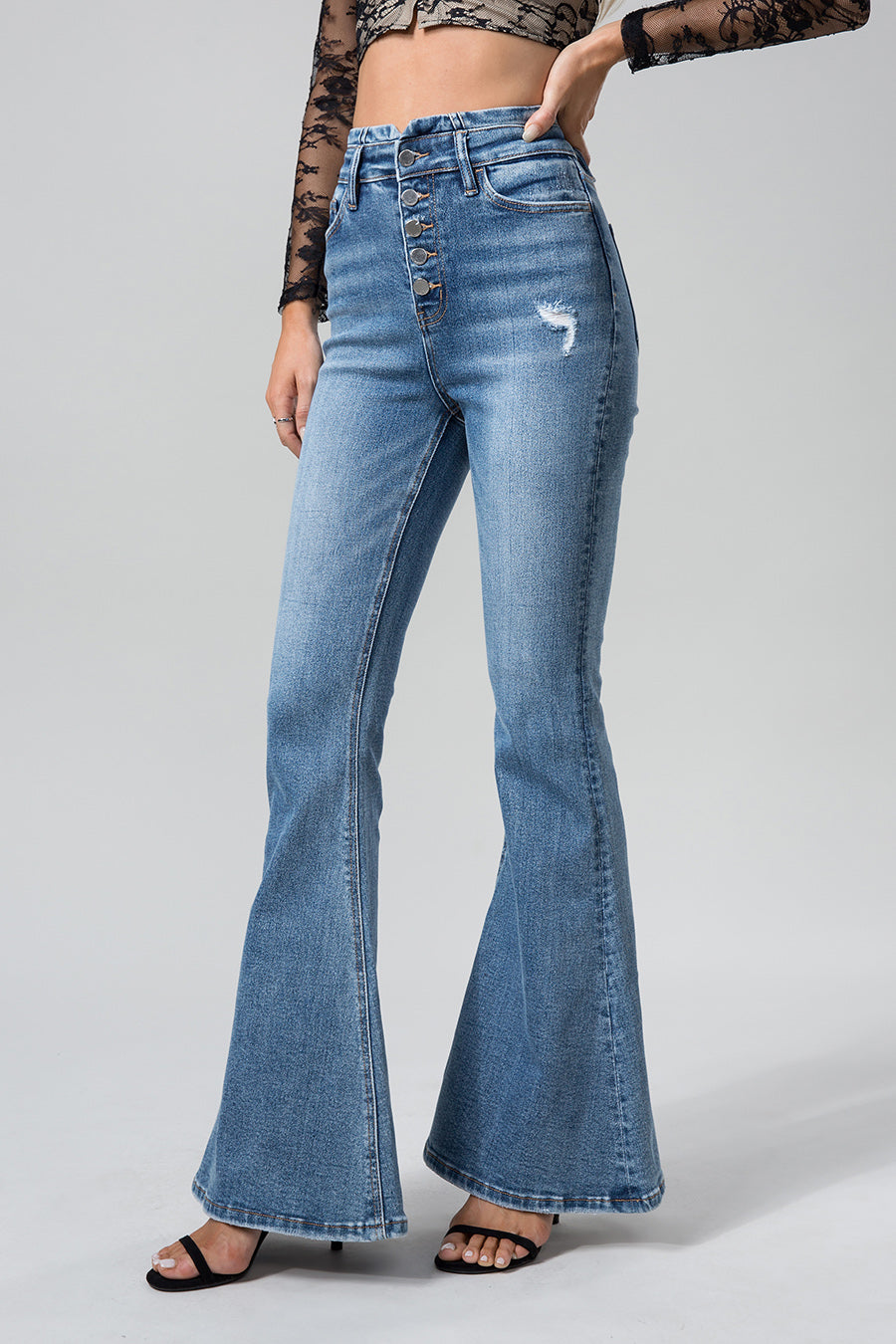 HIGH RISE FLARE JEANS BYF1015R by Bayeas