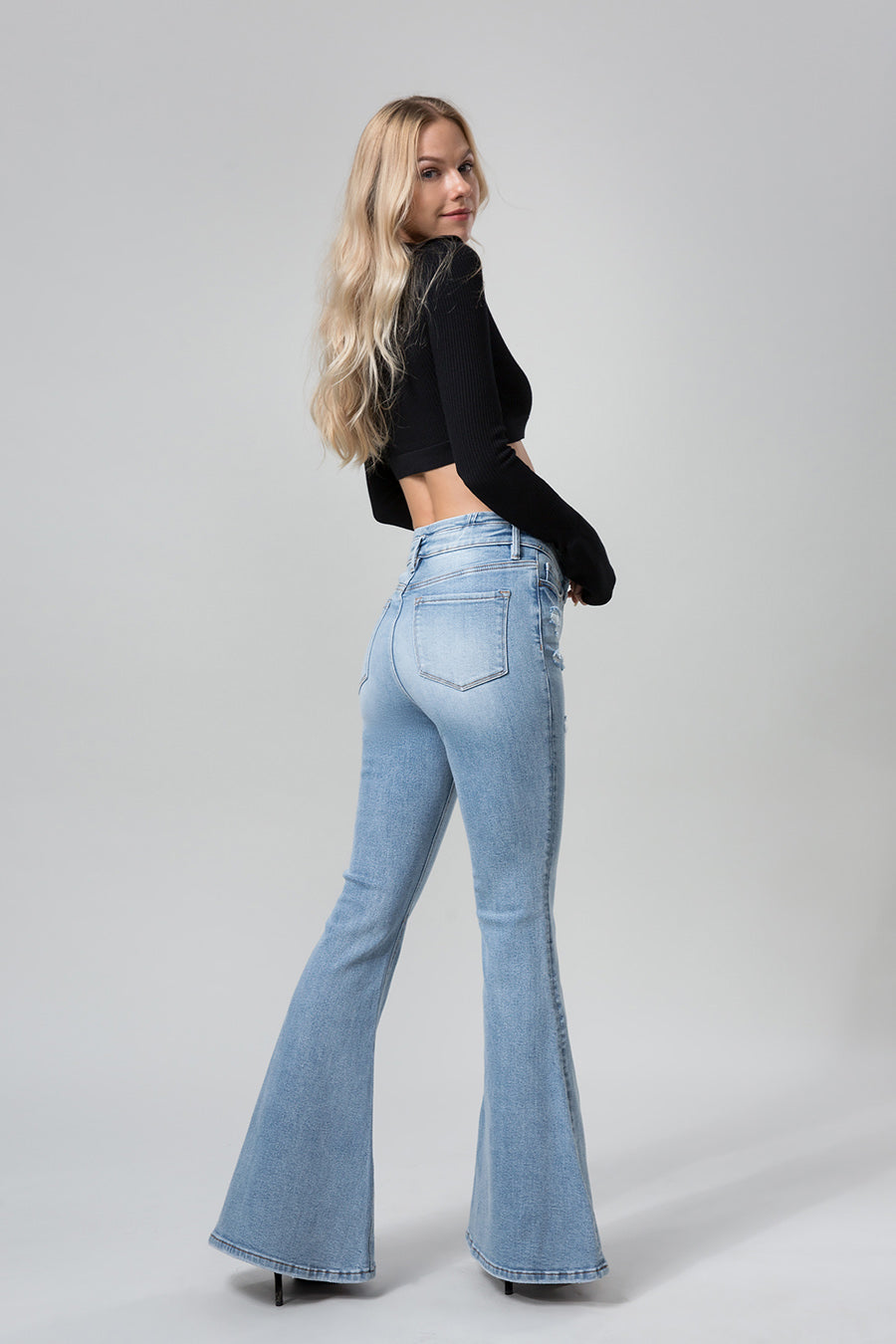 HIGH RISE FLARE JEANS BYF1012L by Bayeas