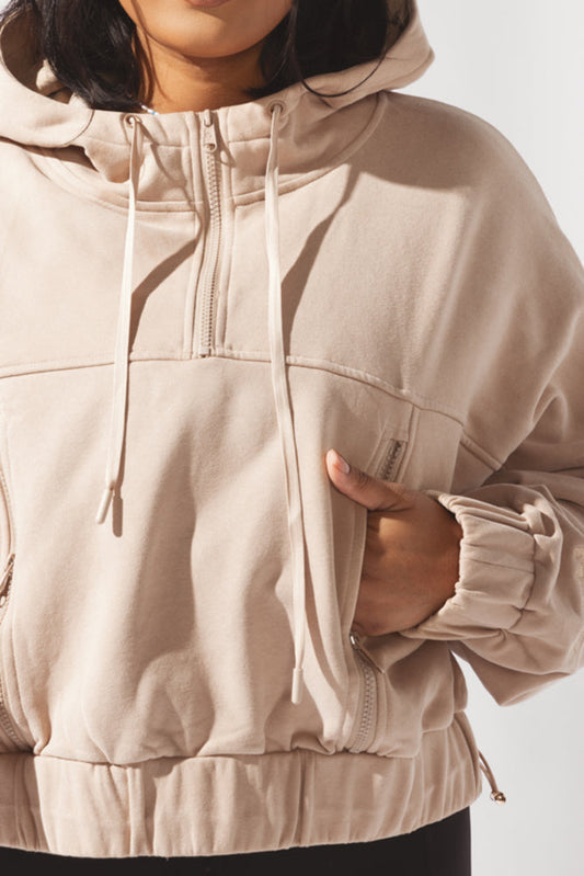 Half Zip Warm Up Hoodie - Latte by POPFLEX®