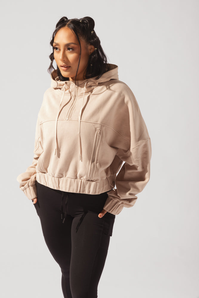 Half Zip Warm Up Hoodie - Latte by POPFLEX®