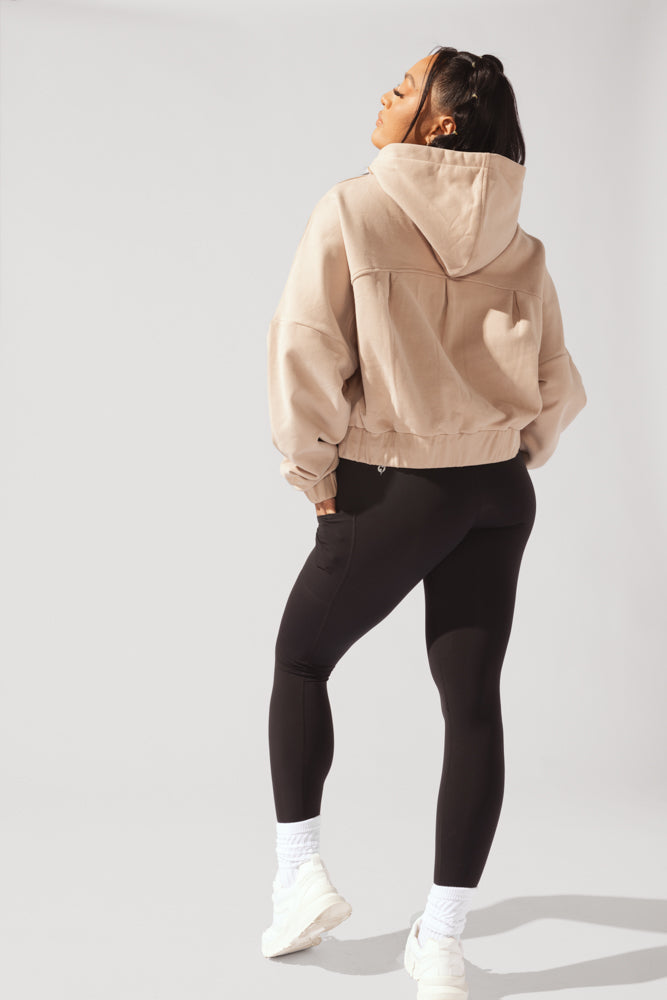 Half Zip Warm Up Hoodie - Latte by POPFLEX®