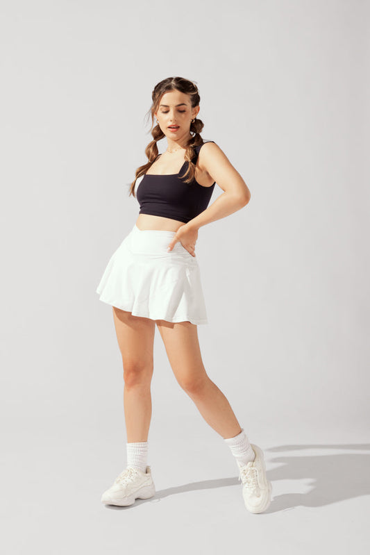 Crisscross Hourglass® Twirl Skort - White by POPFLEX®