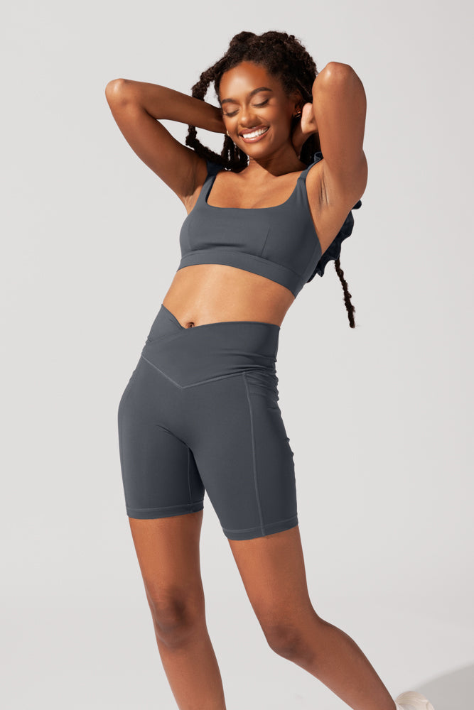 Crisscross Hourglass® Biker Short with Pockets (Pet Hair Resistant) - Smoky Grey by POPFLEX®