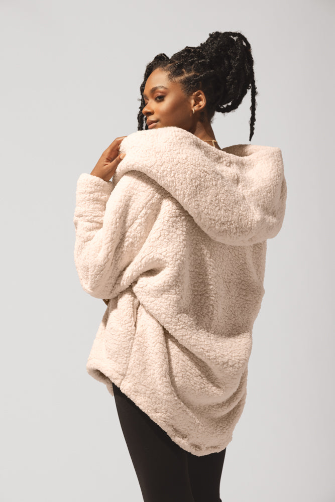 Faux Sherpa Cocoon Coat - Taupe by POPFLEX®