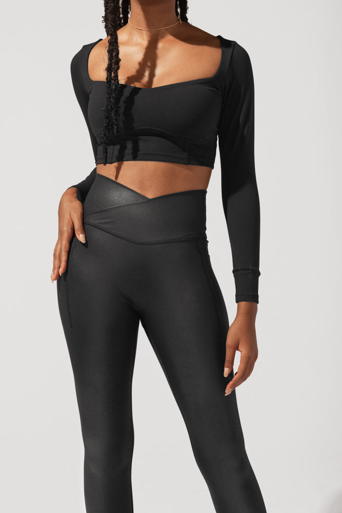 Sweetheart Long Sleeve Crop Top - Black by POPFLEX®