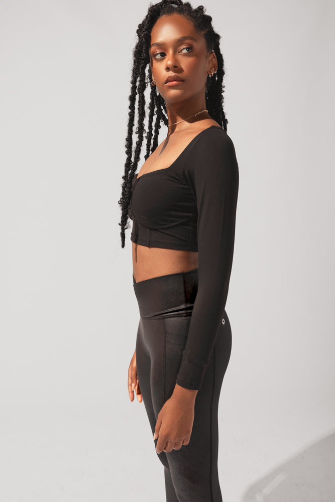 Sweetheart Long Sleeve Crop Top - Black by POPFLEX®